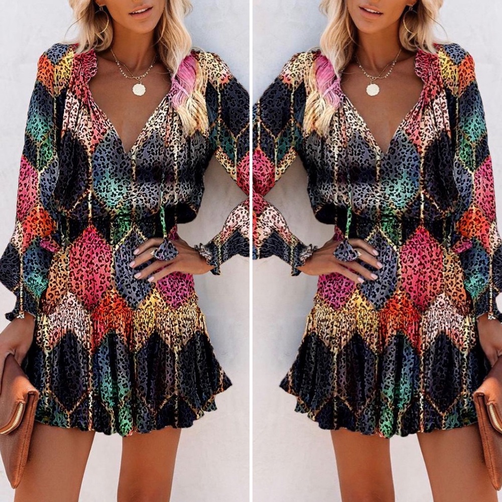 Multicolor Leopard Skinny Waist Dress - Picture 1 of 2